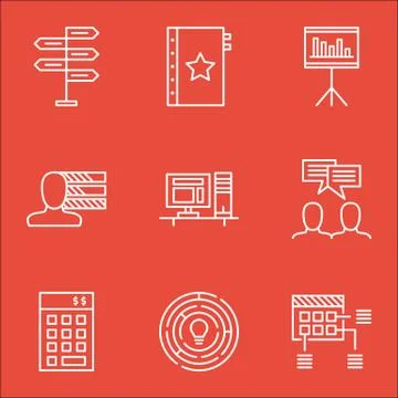 Set Of Project Management Icons On Presentation, Computer And Innovation Topi Stock Illustration