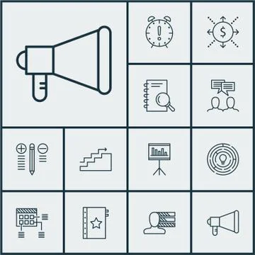 Set Of Project Management Icons On Presentation, Innovation And Growth Topics Stock Illustration