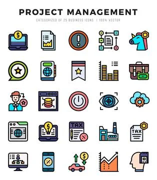 Set of Project Management Icons. Simple line art style icons pack. Stock Illustration