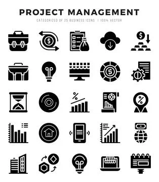 Set of Project Management Icons. Simple Glyph art style icons pack. Ilustração Stock