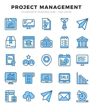 Set of Project Management Icons. Simple Two Color art style icons pack. Illustrazione stock
