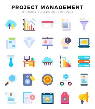 Set of Project Management Icons. Simple Flat art style icons pack. Vector i.. イラスト素材