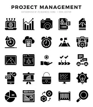 Set of Project Management Icons. Simple Glyph art style icons pack. イラスト素材