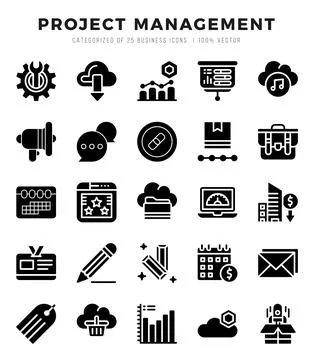 Set of Project Management Icons. Simple Glyph art style icons pack. Stock Illustration