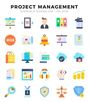 Set of Project Management Icons. Simple Flat art style icons pack. Vector i.. Stock Illustration