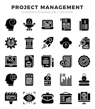 Set of Project Management Icons. Simple Glyph art style icons pack. Stock Illustration