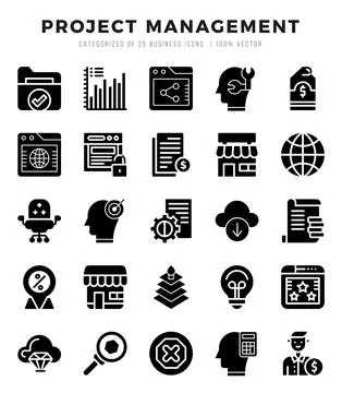 Set of Project Management Icons. Simple line art style icons pack. Stock Illustration