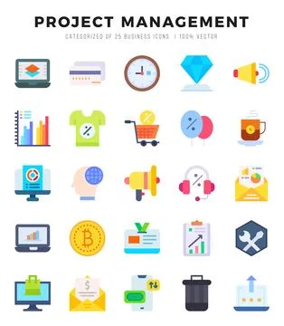 Set of Project Management Icons. Simple line art style icons pack.for websi.. Stock Illustration