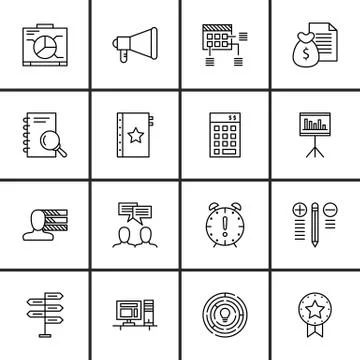 Set Of Project Management Icons On Statistics, Promotion, Quality Management  Stock Illustration