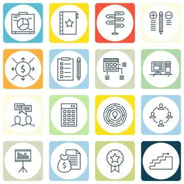 Set Of Project Management Icons On Statistics, Task List, Decision Making And Stock Illustration