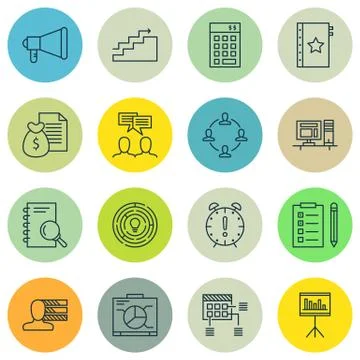 Set Of Project Management Icons On Statistics, Personality, Graph And More. P Stock Illustration