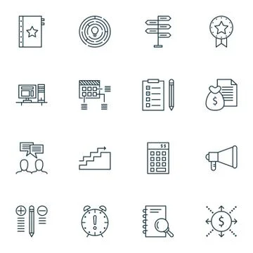 Set Of Project Management Icons On Task List, Best Solution, Planning And Mor Stock Illustration