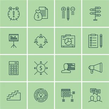 Set Of Project Management Icons On Task List, Investment, Cash Flow And More. Stock Illustration