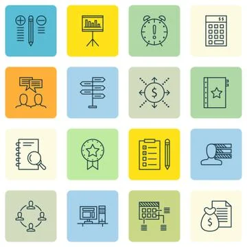 Set Of Project Management Icons On Task List, Cash Flow, Quality Management A Stock Illustration