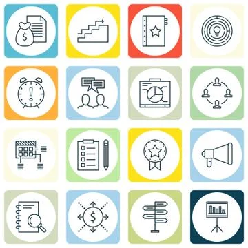 Set Of Project Management Icons On Task List, Quality Management, Teamwork An Stock Illustration