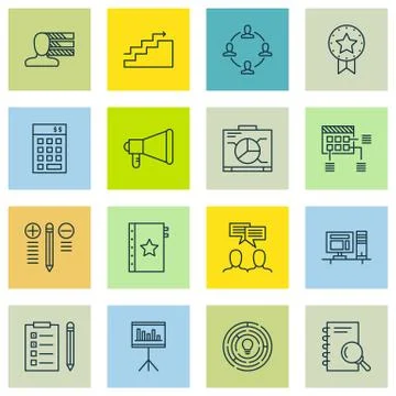 Set Of Project Management Icons On Teamwork, Promotion, Personality And More. Stock Illustration