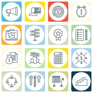 Set Of Project Management Icons On Teamwork, Best Solution, Promotion And Mor Stock Illustration