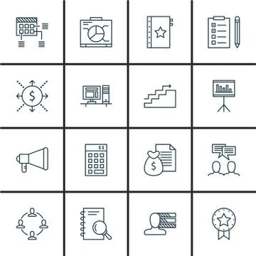 Set Of Project Management Icons On Teamwork, Workspace, Award And More. Premi Stock Illustration