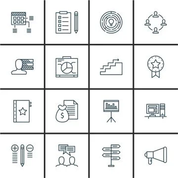 Set Of Project Management Icons On Teamwork, Task List, Personality And More. Stock Illustration