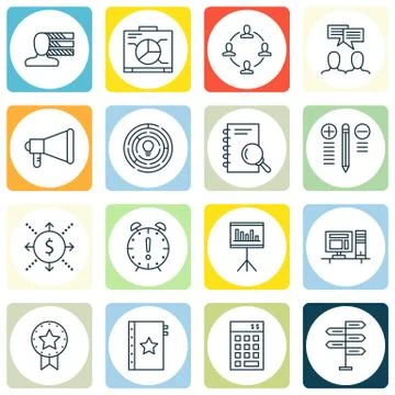Set Of Project Management Icons On Teamwork, Deadline, Creativity And More. P Stock Illustration