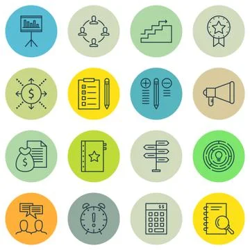 Set Of Project Management Icons On Teamwork, Cash Flow, Best Solution And Mor Stock Illustration