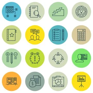 Set Of Project Management Icons On Teamwork, Creativity, Task List And More.  Stock Illustration