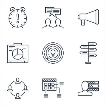 Set Of Project Management Icons On Time Management, Personal Skills And Annou Stock Illustration