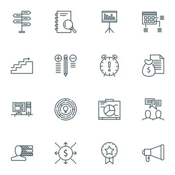 Set Of Project Management Icons On Time Management, Personal Skills And Analy Stock Illustration