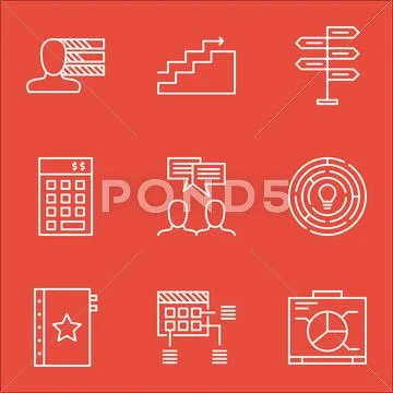 Set Of Project Management Icons On Warranty, Personal Skills And Discussion T Stock Illustration