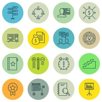 Set Of Project Management Icons On Workspace, Decision Making, Money Revenue  Stock Illustration