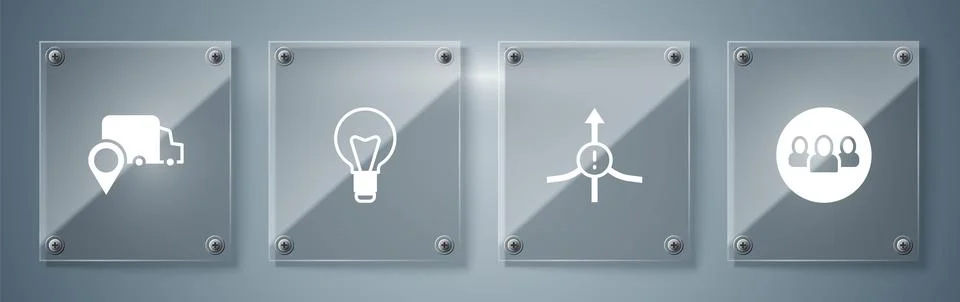 Set Project team base, Arrow, Light bulb and Delivery tracking. Square glas.. Stock Illustration