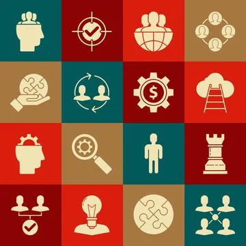 Set Project team base, Business strategy, Ladder leading to cloud, Globe and Stock Illustration