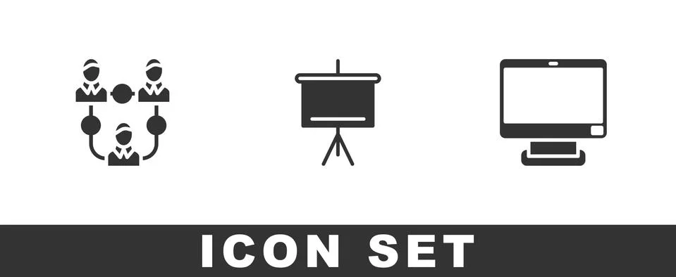 Set Project team base, Chalkboard and Computer monitor icon. Vector Stock Illustration