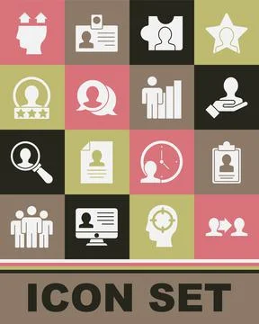 Set Project team base, Clipboard with resume, Hand for search people, Head 스톡 일러스트