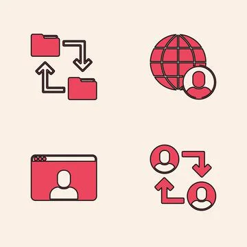 Set Project team base, Cloud storage document folder, Freelancer and Video chat Stock Illustration