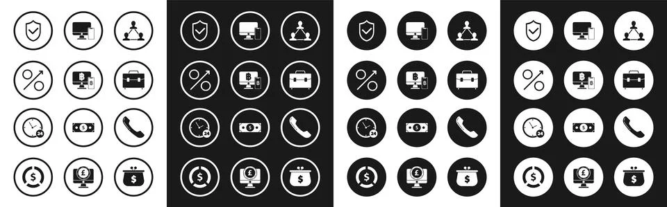 Set Project team base, Computer monitor with mobile phone and bitcoin, Percent イラスト素材