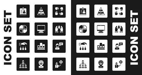 Set Project team base, Computer monitor, Piece of puzzle, Identification badge 스톡 일러스트