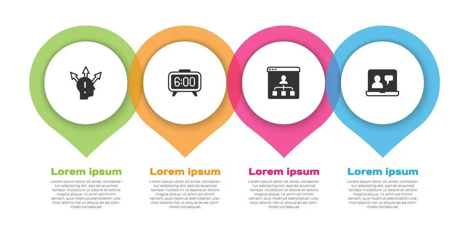 Set Project team base, Digital alarm clock, Online education and . Business Illustrazione stock