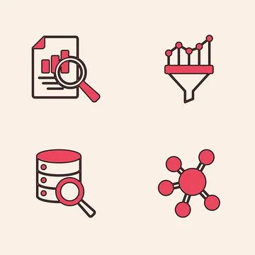 Set Project team base, Document with graph chart, Sales funnel and Server icon Stock Illustration
