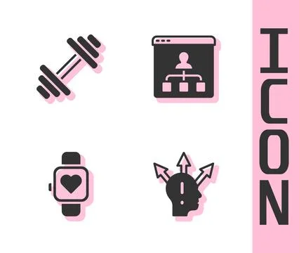 Set Project team base, Dumbbell, Smart watch and Online education icon. Vecto Stock Illustration