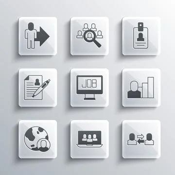 Set Project team base, Exchange work, Productive human, Search job, Globe and Stock Illustration