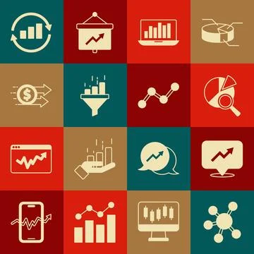 Set Project team base, Financial growth, Search data analysis, Laptop with .. Illustrazione stock