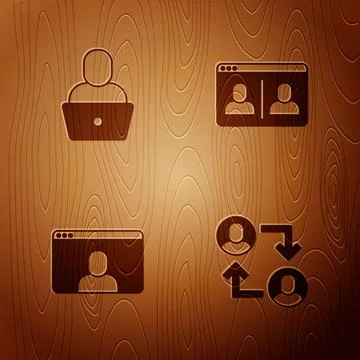 Set Project team base, Freelancer, Video chat conference and on wooden Stock Illustration