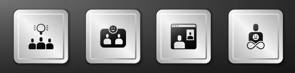 Set Project team base, Friends forever, Video chat conference and icon. Silver Illustrazione stock