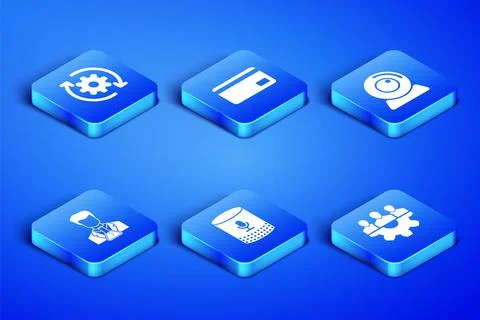 Set Project team base, Gear and arrows workflow, Voice assistant, Scientist test Illustrazione stock