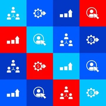 Set Project team base, Gear with dollar, Financial growth and Create account Stock Illustration