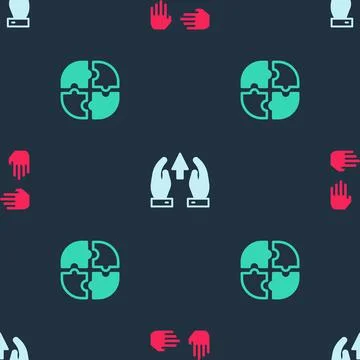 Set Project team base, Growth chart and progress and Piece of puzzle on seamless Stock Illustration