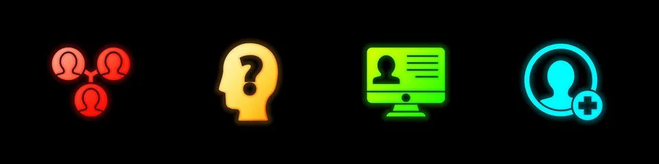 Set Project team base, Head with question mark, Monitor resume and Create Stock Illustration