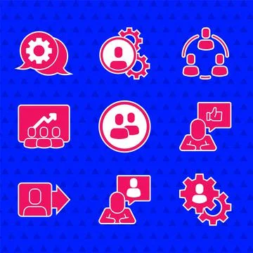 Set Project team base, Head hunting, Hand like, Team leader, and Speech bubble Illustrazione stock