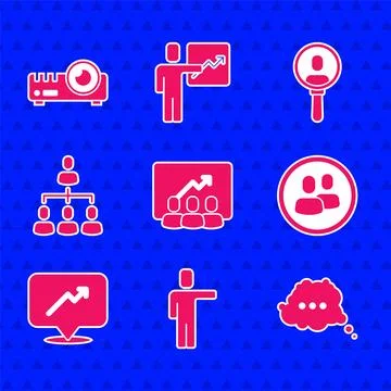 Set Project team base Head hunting Speech bubble chat Graph schedule chart Hi Stock Illustration